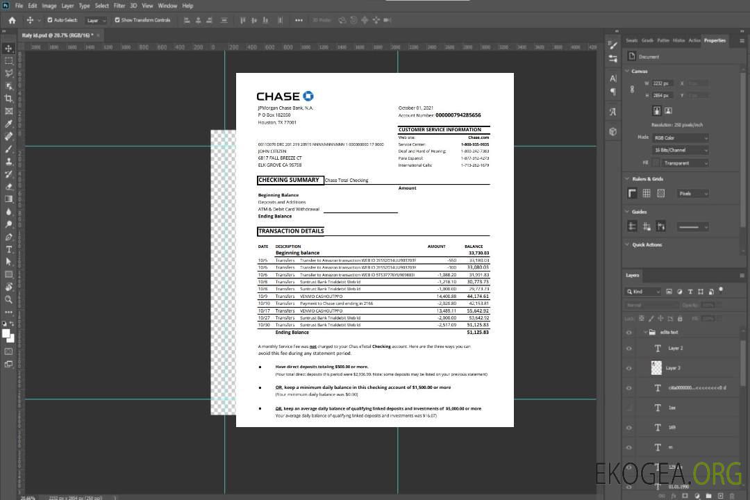 Relevé de compte USA Chase template Relevé de compte USA Chase template